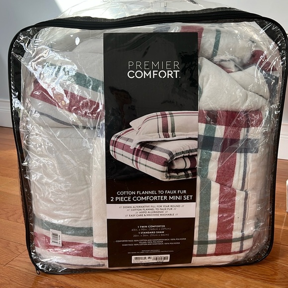 Cotton flannel to faux fur 2 piece comforter set - Picture 1 of 2